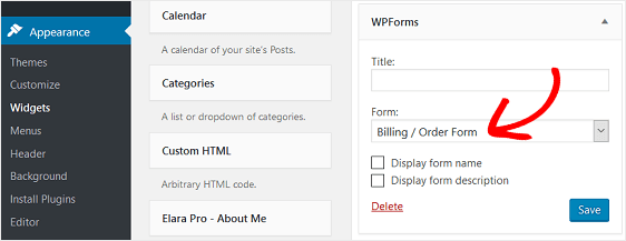 WPForms Widget Area Options