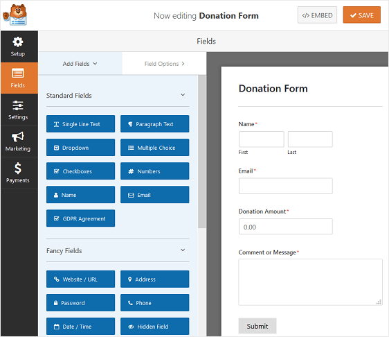 donation form without customization