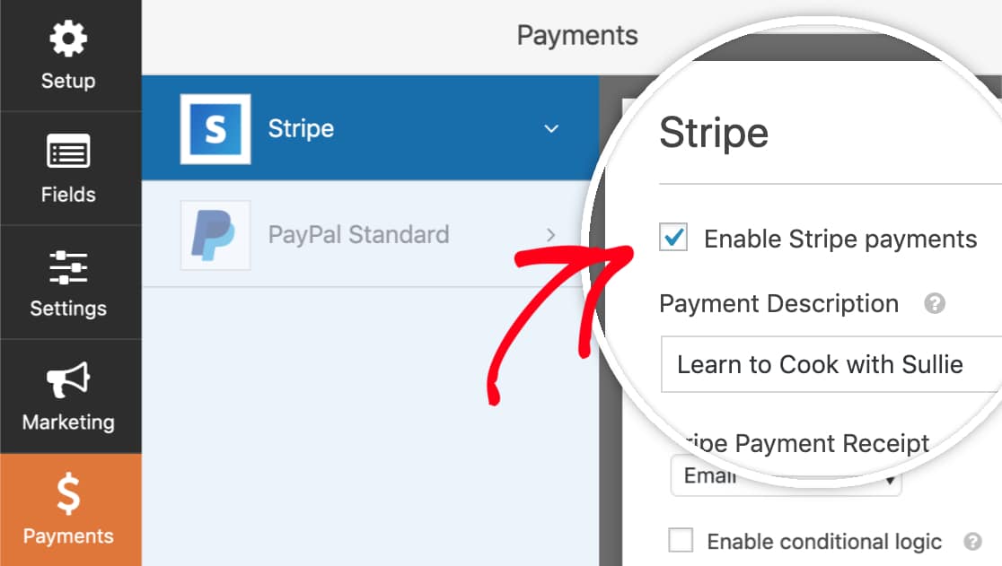 Activate Stripe payments in wordpress form with WPForms plugin