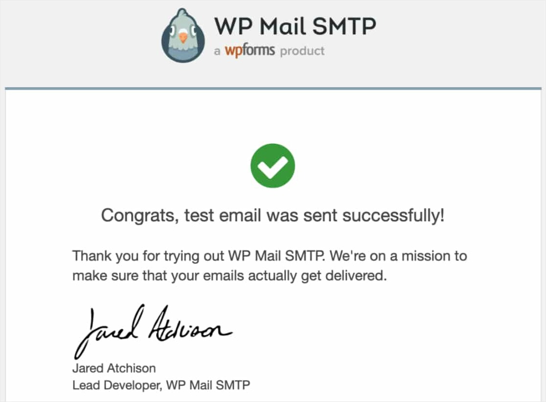 wp mail test success message email
